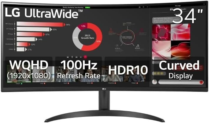 LG UltraWide WQHD(3440 x 1440), HDR 10, 100Hz 34" Curved Monitor